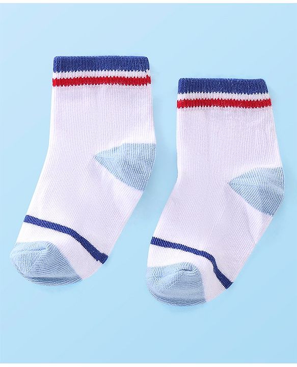 Cute Walk by Babyhug Cotton Blend Rich Non Terry Antibacterial Ankle Length Socks Striped Design Pack of 5 - Blue & White