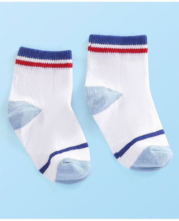 Cute Walk by Babyhug Cotton Blend Rich Non Terry Antibacterial Ankle Length Socks Striped Design Pack of 5 - Blue & White