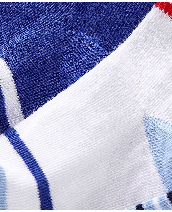 Cute Walk by Babyhug Cotton Blend Rich Non Terry Antibacterial Ankle Length Socks Striped Design Pack of 5 - Blue & White
