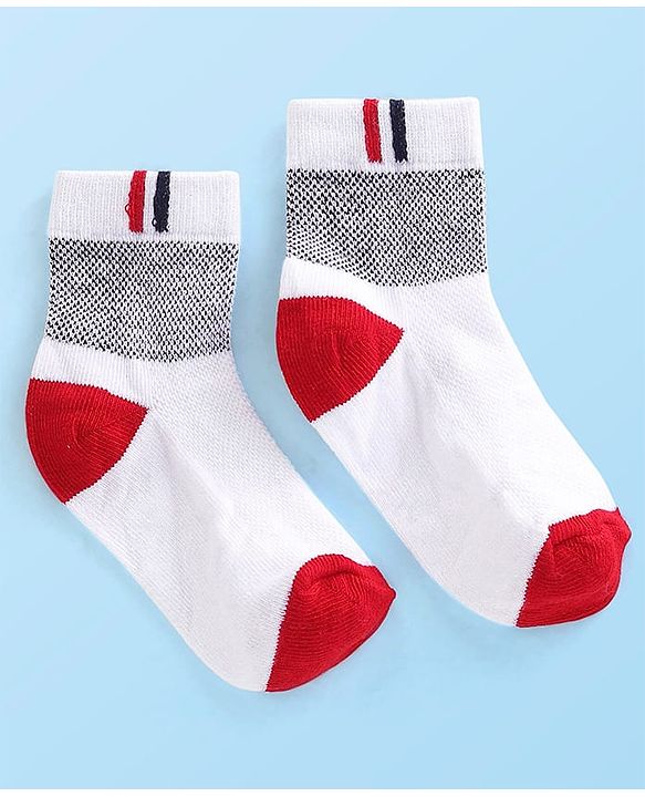 Cute Walk by Babyhug Cotton Blend Rich Non Terry Antibacterial Ankle Length Socks Striped Design Pack of 5 - Blue & White