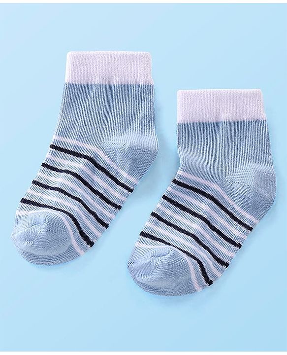 Cute Walk by Babyhug Cotton Blend Rich Non Terry Antibacterial Ankle Length Socks Striped Design Pack of 5 - Blue & White