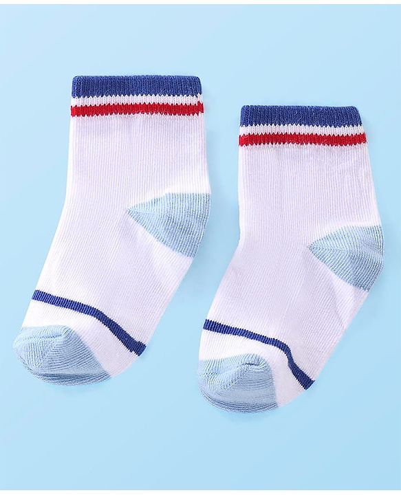 Cute Walk by Babyhug Cotton Blend Rich Non Terry Antibacterial Ankle Length Socks Striped Design Pack of 5 - Blue & White