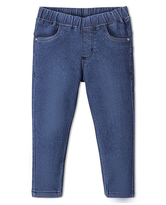 Babyhug Denim Full Length With Stretch Jegging Solid Colour - Dark Blue