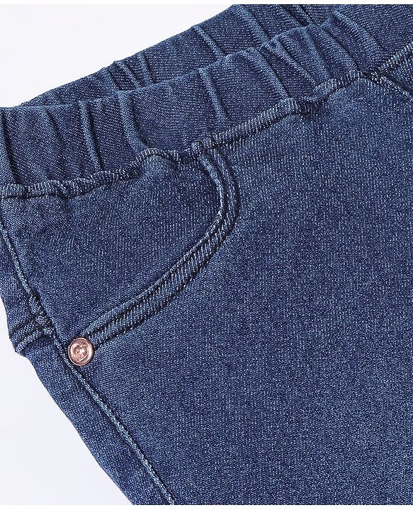 Babyhug Denim Full Length With Stretch Jegging Solid Colour - Dark Blue
