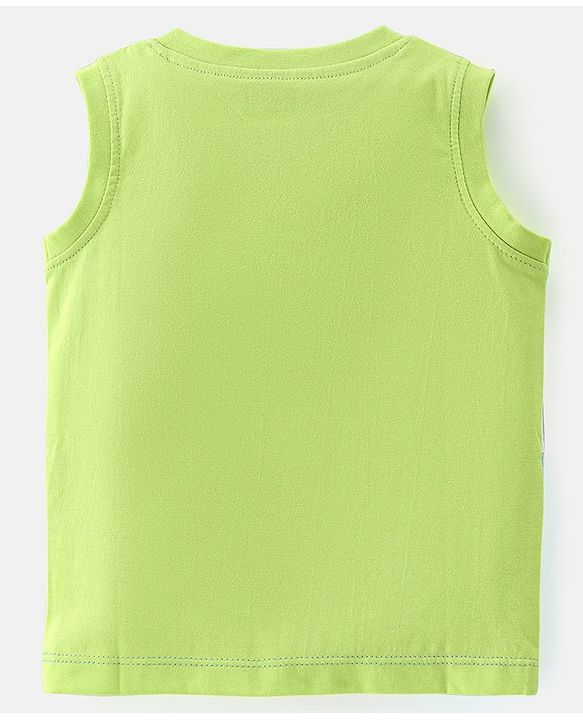 Babyhug 100% Cotton Sleeveless Cut & Sew T-Shirt Text Print - Lime White & Blue