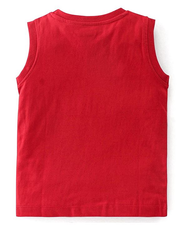 Babyhug Cotton Knit Sleeveless T-Shirt with Ice Cream Graphic Print - Red