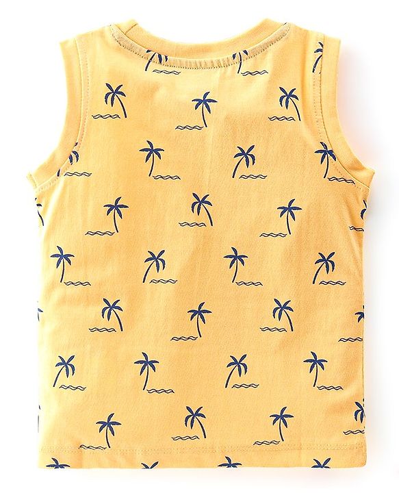 Babyhug Cotton Knit Sleeveless T-Shirt Tree Text & Stripe Print Pack of 3- Blue Red & Yellow