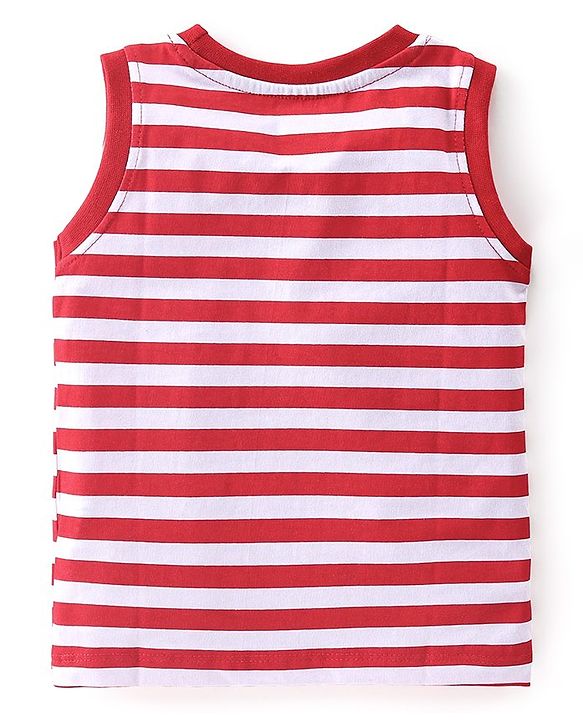 Babyhug Cotton Knit Sleeveless T-Shirt Tree Text & Stripe Print Pack of 3- Blue Red & Yellow