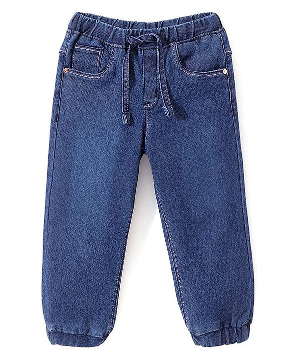 Babyhug Full Length  With Stretch Denim Joggers Solid Colour  - Dark Blue