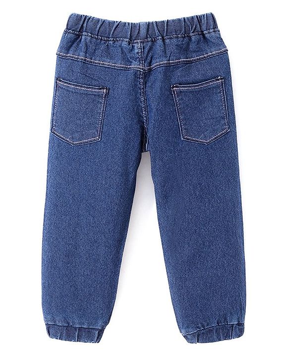 Babyhug Full Length  With Stretch Denim Joggers Solid Colour  - Dark Blue