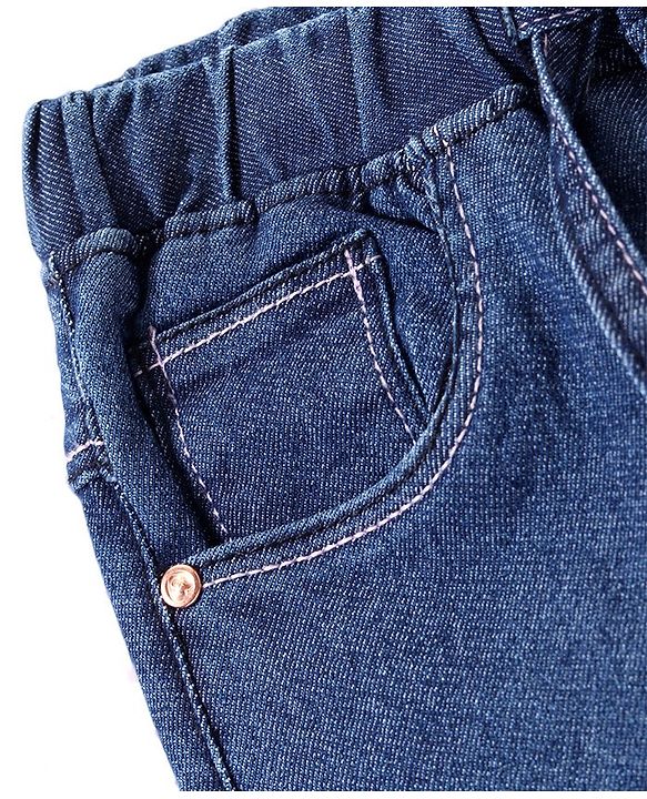 Babyhug Full Length  With Stretch Denim Joggers Solid Colour  - Dark Blue