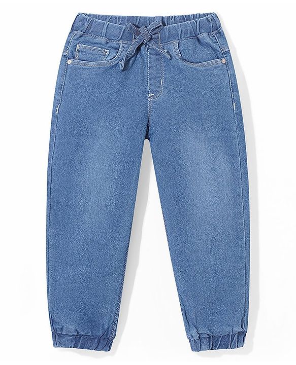 Babyhug Full Length with Stretch Denim Joggers Solid Colour - Medium Blue