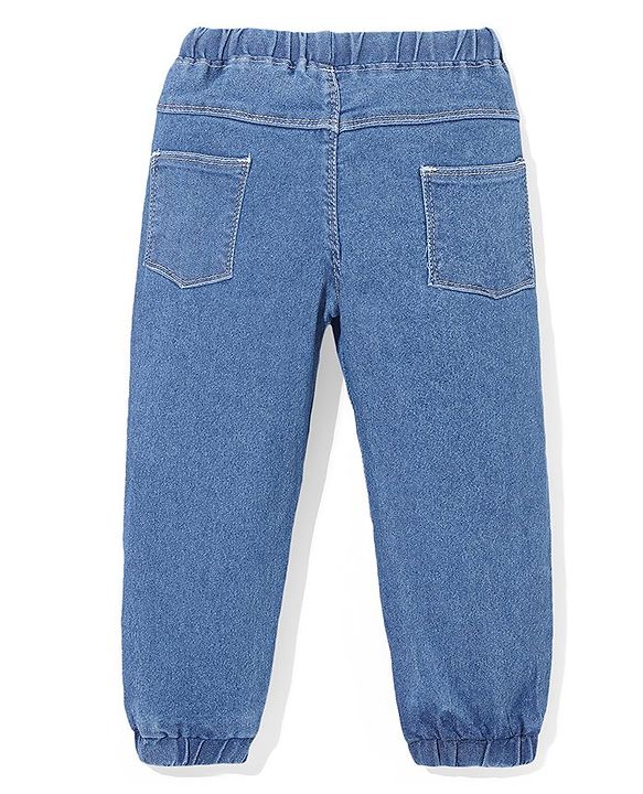 Babyhug Full Length with Stretch Denim Joggers Solid Colour - Medium Blue