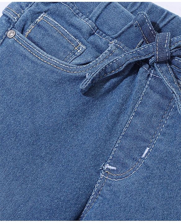Babyhug Full Length with Stretch Denim Joggers Solid Colour - Medium Blue