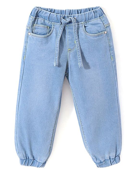 Babyhug Full Length  With Stretch Denim Joggers Solid Colour  - Dark Blue