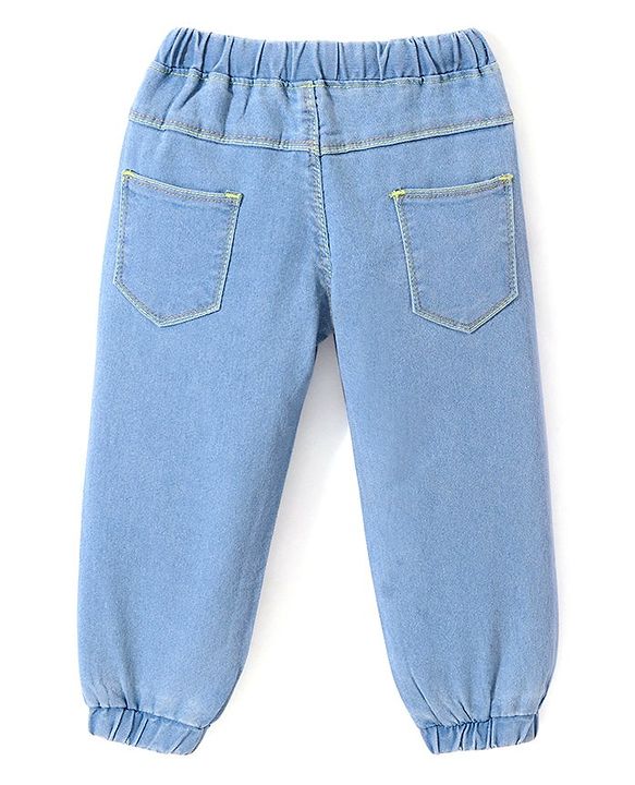 Babyhug Full Length  With Stretch Denim Joggers Solid Colour  - Light Blue