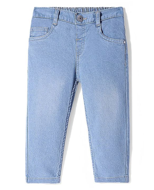 Babyhug Full Length Solid Color Denim Jeans With Stretch - Light Blue