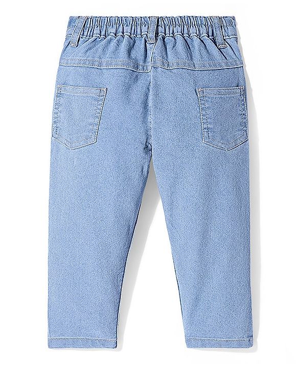 Babyhug Full Length Solid Color Denim Jeans With Stretch - Light Blue