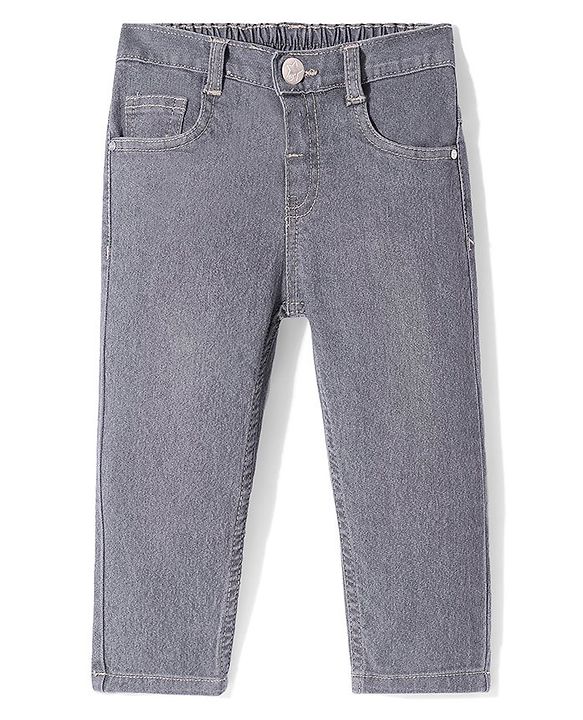 Babyhug Full Length Solid Color Denim Jeans With Stretch - Grey