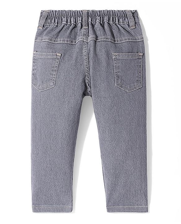 Babyhug Full Length Solid Color Denim Jeans With Stretch - Grey