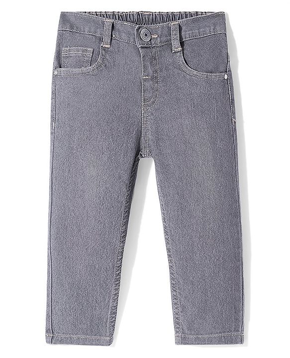 Babyhug Full Length Solid Color Denim Jeans With Stretch - Light Blue