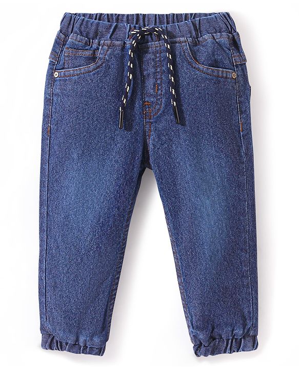 Babyhug Denim Full Length Solid Colour Jogger With Stretch - Light Blue