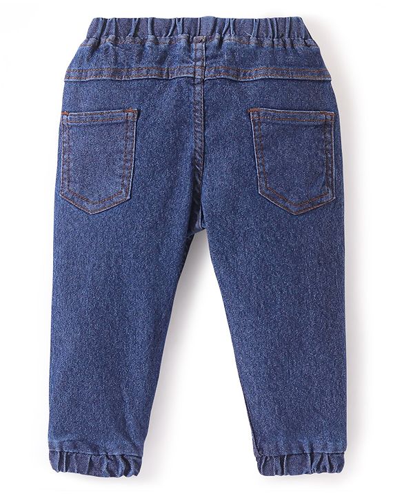 Babyhug Denim Full Length Solid Colour Jogger With Stretch - Light Blue