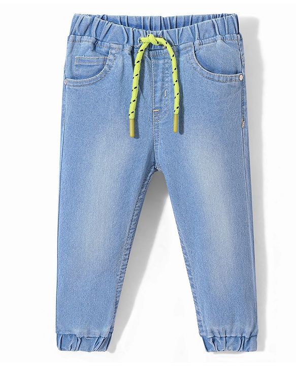 Babyhug Denim Full Length With Stretch Joggers - Light Blue