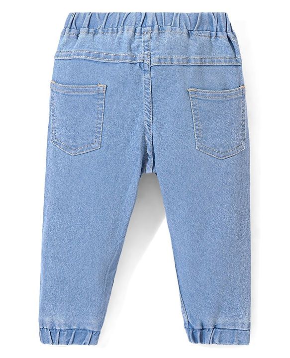 Babyhug Denim Full Length With Stretch Joggers - Light Blue