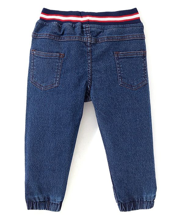 Babyhug Denim Full Length Ribbed Waist  Washed  Jogger - Dark Blue