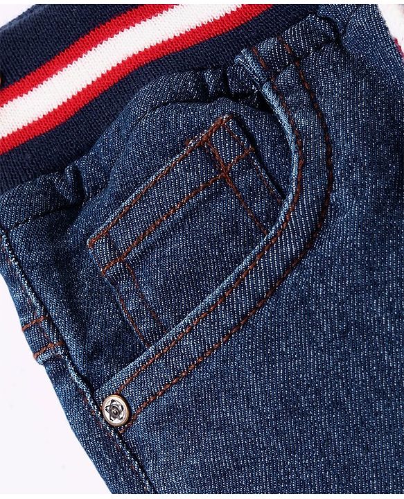 Babyhug Denim Full Length Ribbed Waist  Washed  Jogger - Dark Blue