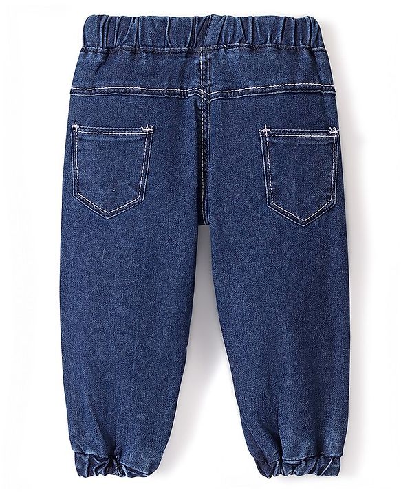 Babyhug Denim Full Length Joggers with Stretch- Dark Blue