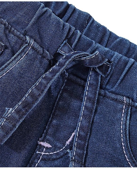 Babyhug Denim Full Length Joggers with Stretch- Dark Blue