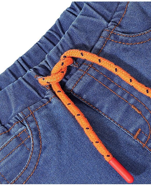Babyhug Denim Full Length Joggers with Stretch - Medium Blue
