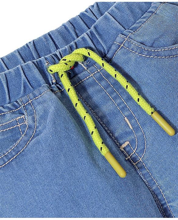 Babyhug Denim Full Length Joggers with Stretch - Medium Blue