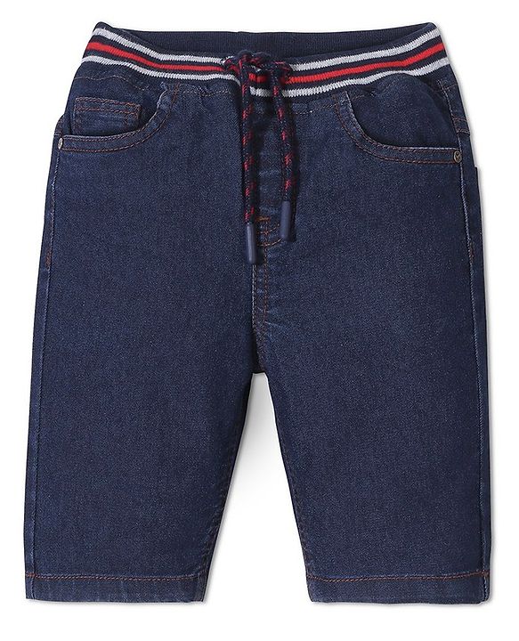 Babyhug Denim Knee Length Ribbed Waist Jamaican - Dark Blue
