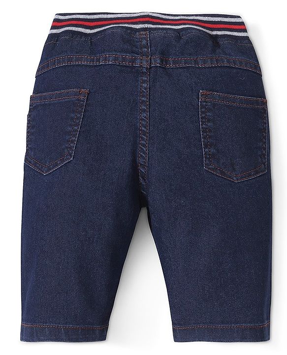 Babyhug Denim Knee Length Ribbed Waist Jamaican - Dark Blue