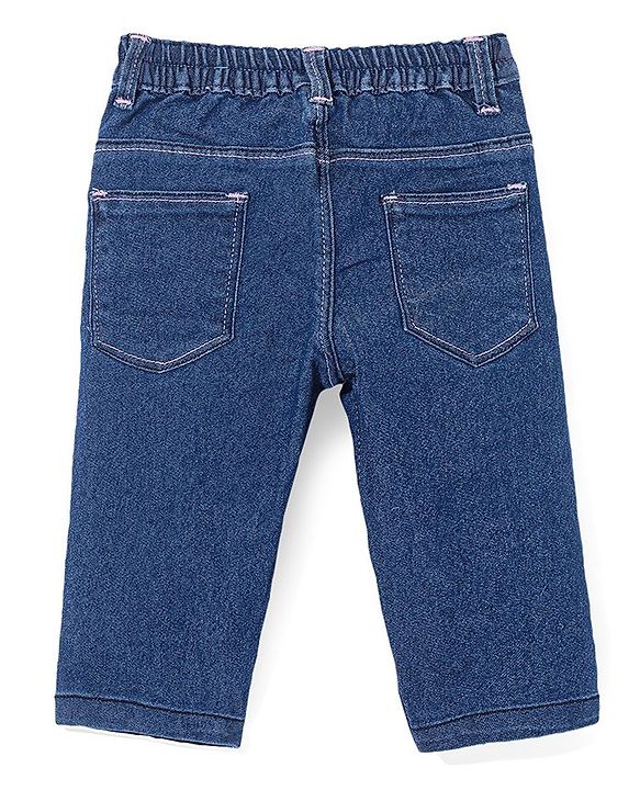 Babyhug Denim Washed Stretchable Capris - Dark Blue