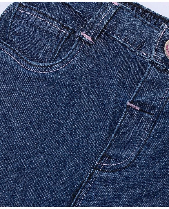 Babyhug Denim Washed Stretchable Capris - Dark Blue