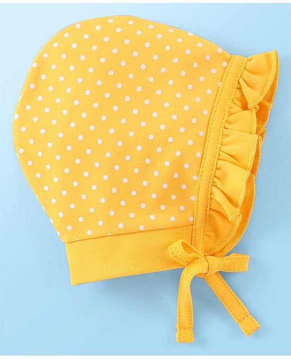 Babyhug 100% Cotton Caps Floral Print Pack of 2 - White & Yellow