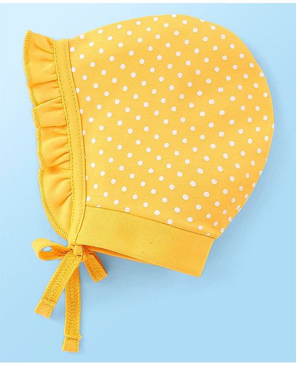 Babyhug 100% Cotton Caps Floral Print Pack of 2 - White & Yellow