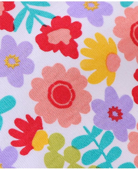 Babyhug 100% Cotton Caps Floral Print Pack of 2 - White & Yellow