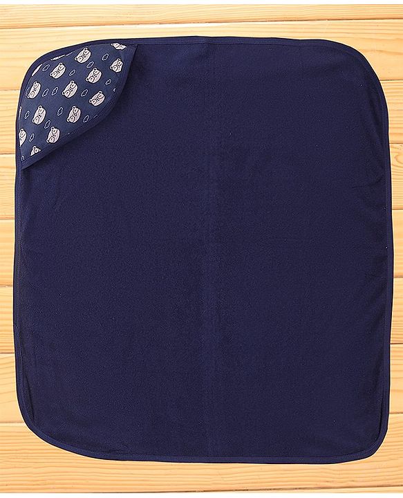 Babyhug Terry Knit Hooded Towel & Wrappers Teddy Print L 76 x B 76 cm - Blue