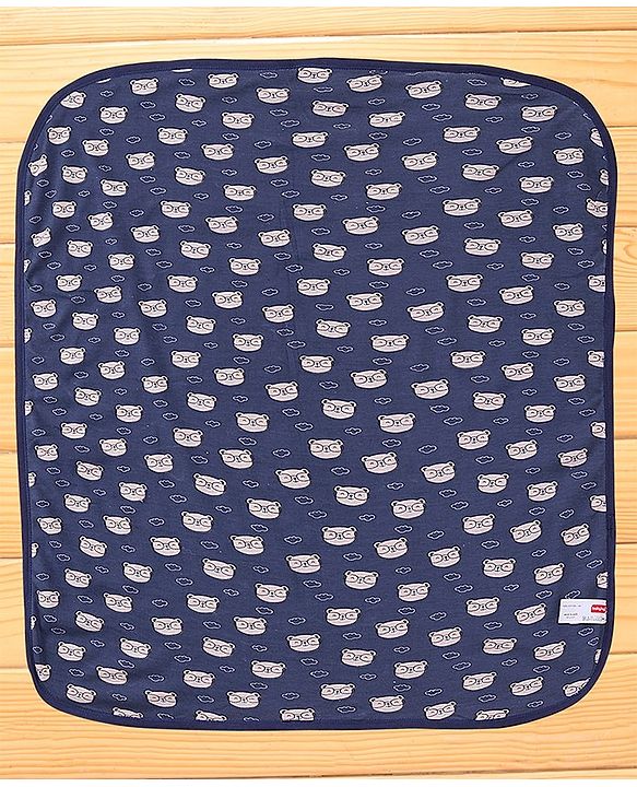 Babyhug Terry Knit Hooded Towel & Wrappers Teddy Print L 76 x B 76 cm - Blue