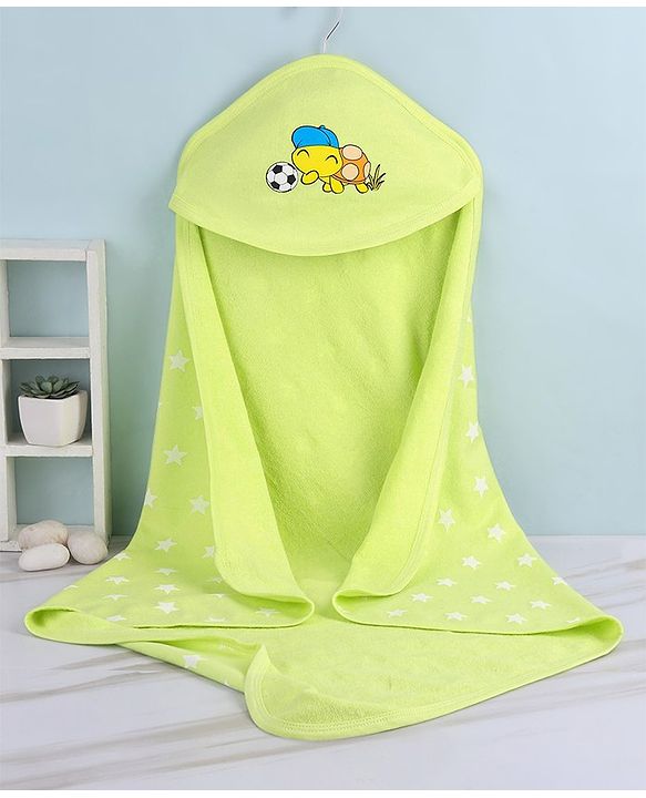 Babyhug Terry Cotton Knit Two Layer Towel with Hood Star Print L 76.2 x B 76.2 cm - Green