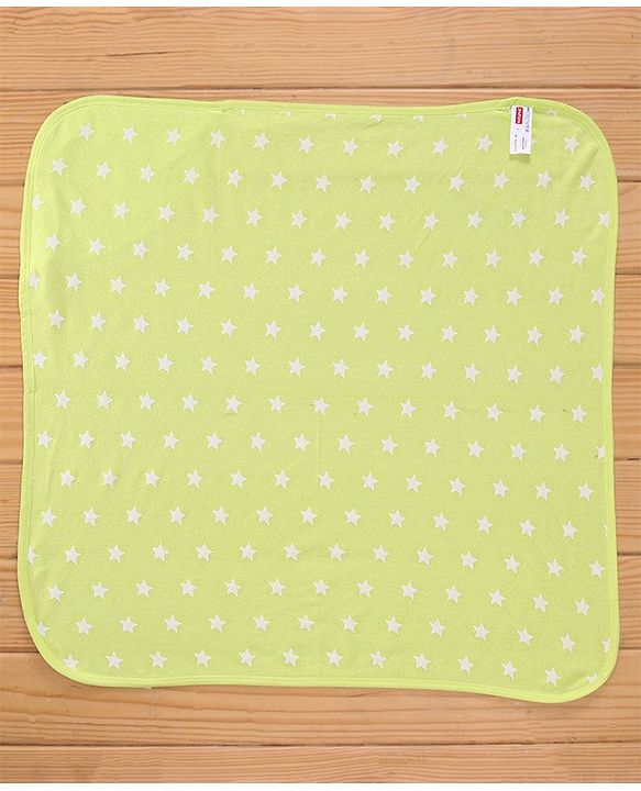 Babyhug Terry Cotton Knit Two Layer Towel with Hood Star Print L 76.2 x B 76.2 cm - Green