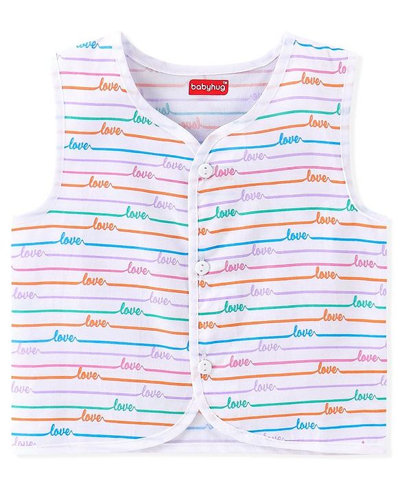 Babyhug 100% Cotton Woven Sleeveless Jhabla Heart Print Pack of 3 - Pink & White