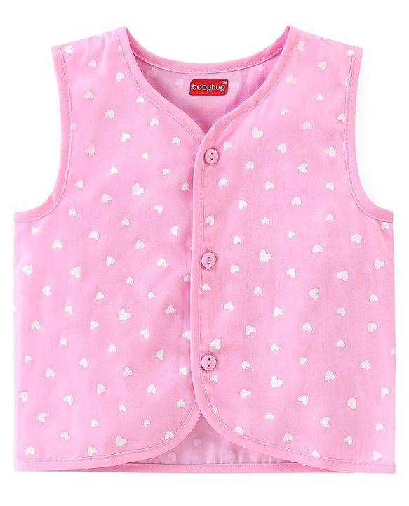 Babyhug 100% Cotton Woven Sleeveless Jhabla Heart Print Pack of 3 - Pink & White