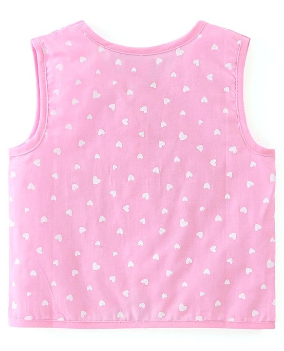 Babyhug 100% Cotton Woven Sleeveless Jhabla Heart Print Pack of 3 - Pink & White