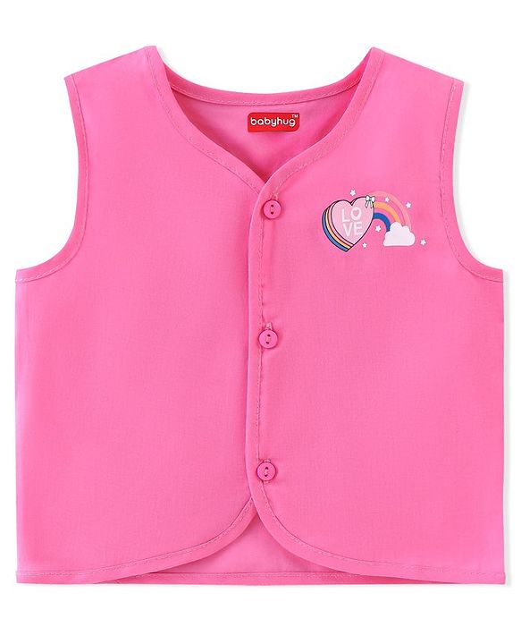 Babyhug 100% Cotton Woven Sleeveless Jhabla Heart Print Pack of 3 - Pink & White